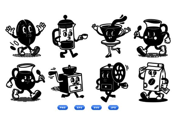 Retro Coffee Characters SVG Set