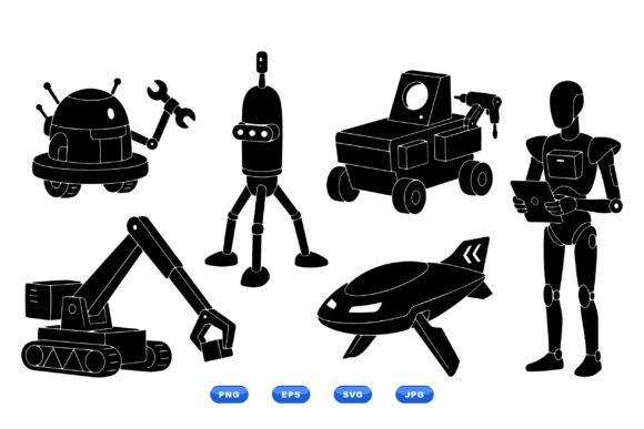 Retro Robot Silhouettes SVG